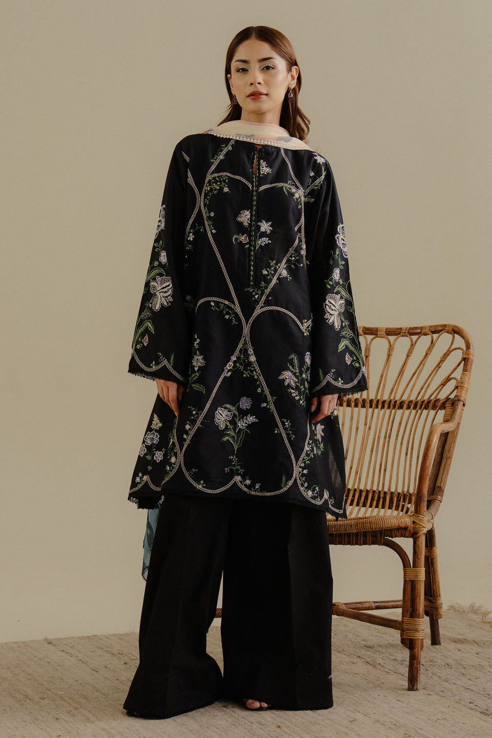 Lawn-3PC Embroidered Shirt with Digital Printed Jacquard Dupatta-1384