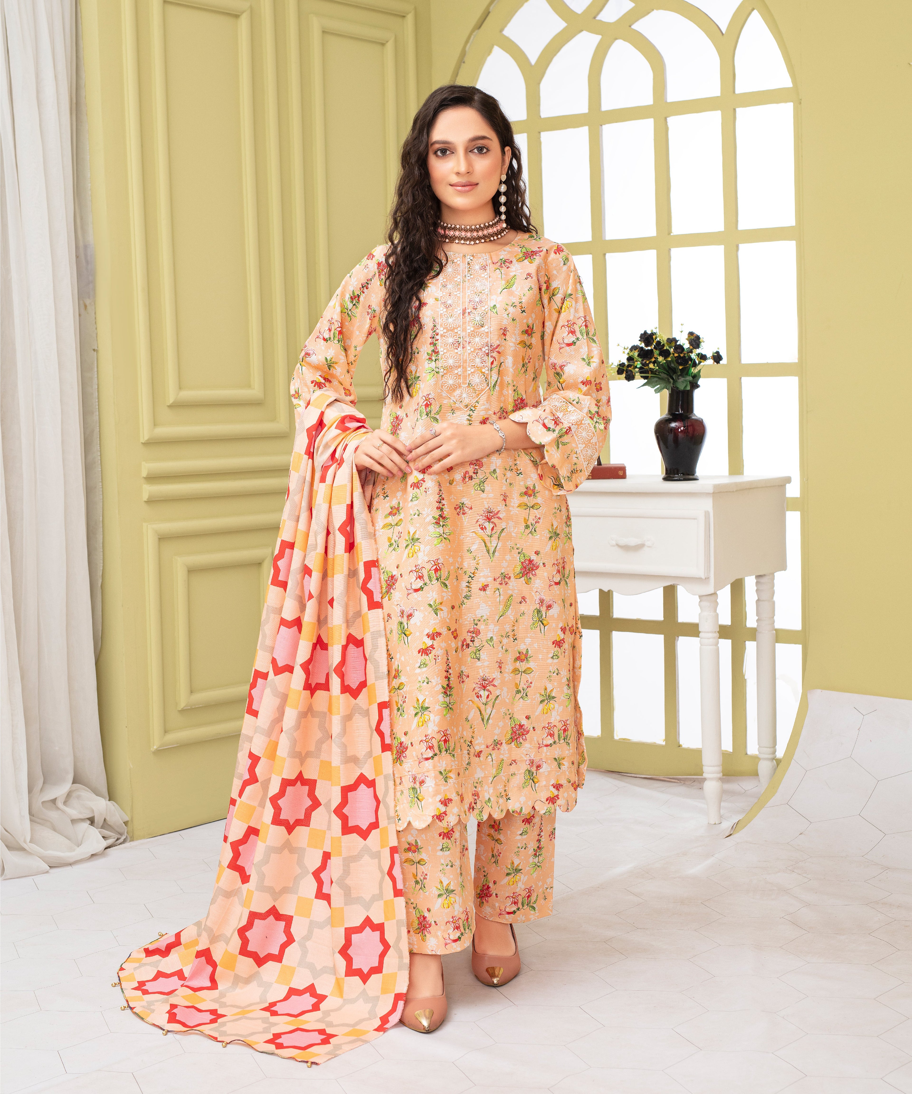 3PC WITH KHADDAR PRINTED SHIRT & TROUSER-904