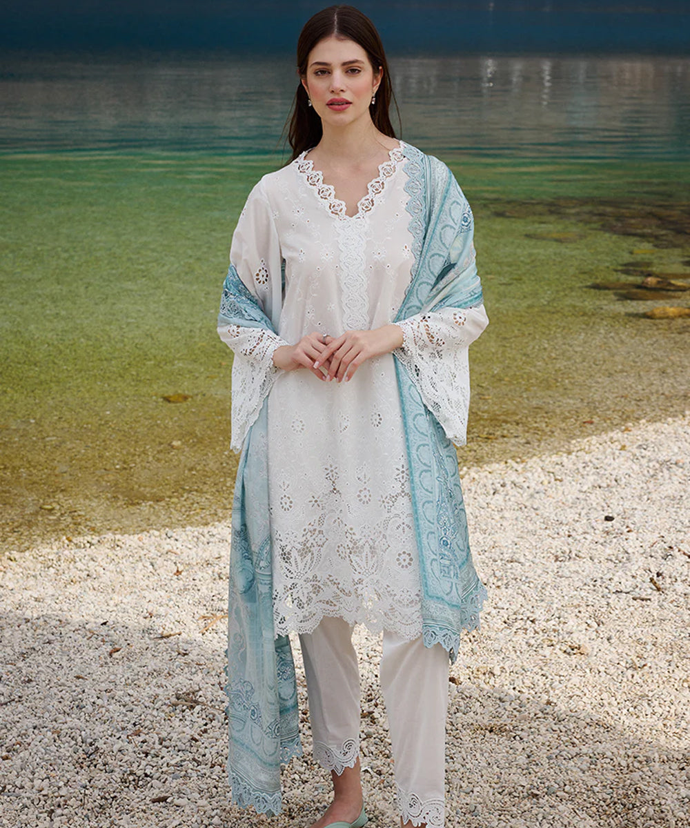Lawn-3PC Embroidered Shirt with Digital Printed Jacquard Dupatta-1407