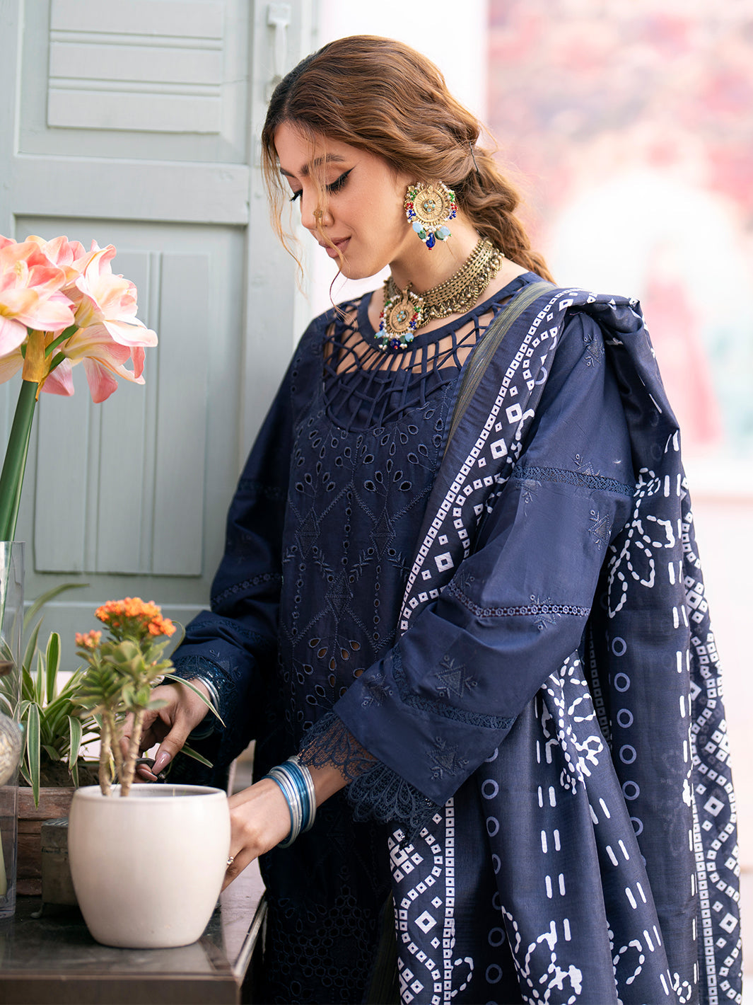 Chikankari 3PC  Dhanak Embroidered With Digital Printed Wool Shawl-118